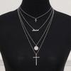 Summer Black Rhinestone Cross Jesus Pendant Choker Necklace for Women Punk Vintage Double Layers Chain Neck Boho Jewelry