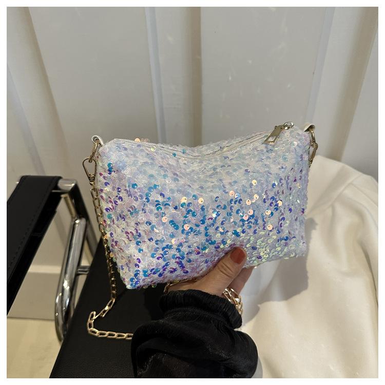 Персонализированная маленькая сумка с блестками для женщин 2024 года, новая нишевая текстура, сумка-мессенджер через плечо, темпераментная простая цепочка, маленькая квадратная сумка