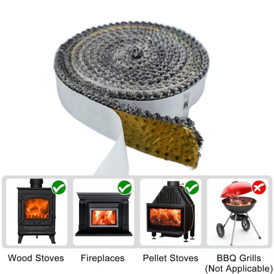 10/12/15MMx2M Стекловолоконная уплотнительная лента для каминной дверцы, самоклеящаяся, высокотемпературная, для дровяной печи