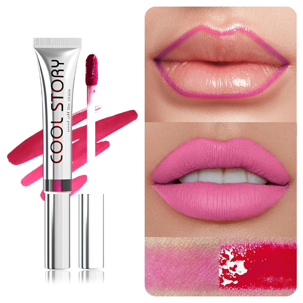 Peel Off Rose Pink Lip Gloss Matte Outline Contour Tattoo Lip Stain Waterproof Transfer Resistant Tear Off Natural Lip Tint