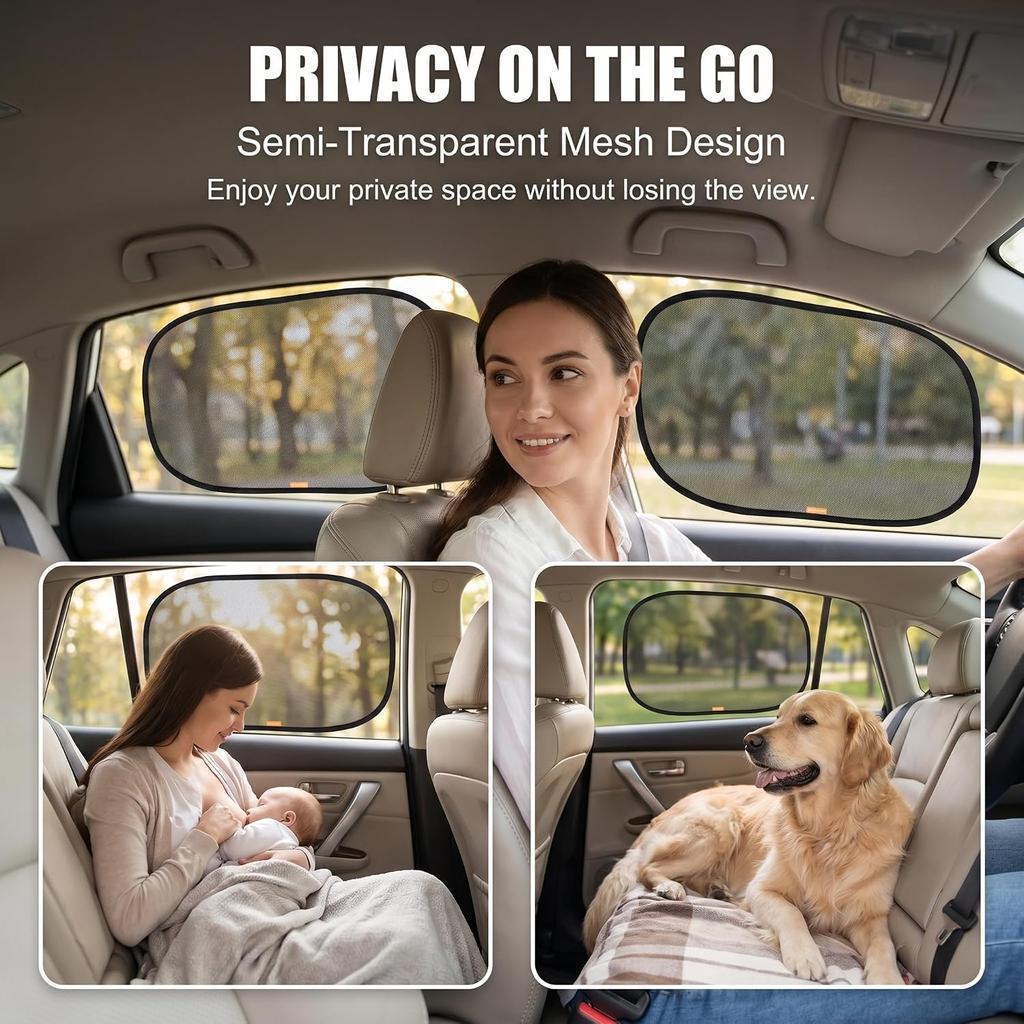 4 PCS Car Window Shades, 20.07 x 12.2 Inches Side Window Sunshade Mesh, Foldable Storage Privacy Protector, Keep Vehicle Cool, Universal for Most
