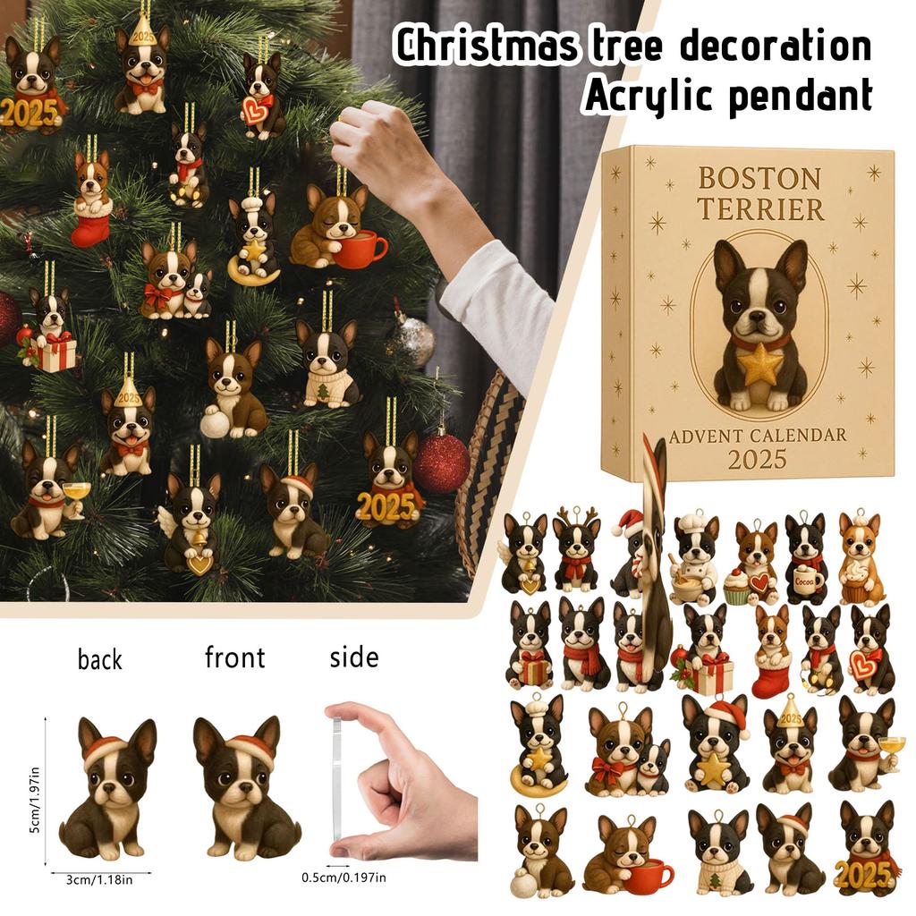 1 PC 2D Terrier Advent Calendar Christmas Decoration Acrylic Pendant