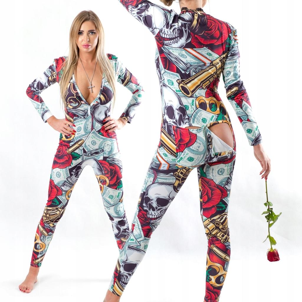 Women's Pajamas Valentine's Day Gift For Her Bodysuit With Flap Guns Roses S