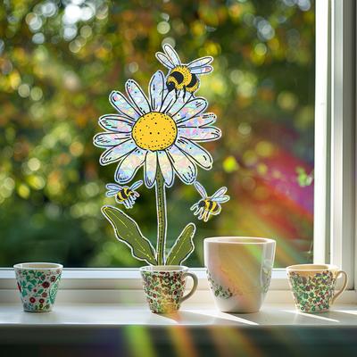 Мультяшная Маленькая Пчелка Маргаритка Балкон Домашнее Украшение Стеклянные Двери и Окна Статические Наклейки на Окна