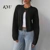 Women Spring Knitwear Cropped Cardigan Sweater, Button-Up Long Sleeve Knit Top, Breathable Office Wear Lightweight Crew Neck Sweater for Fall