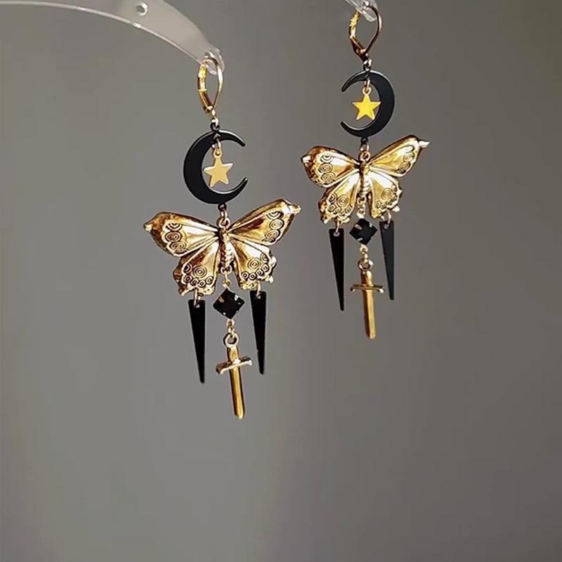 Б/у Лунная Бабочка Серьги-каффы с кисточками: Ретро, Универсальные, Высококачественные Женские Украшения