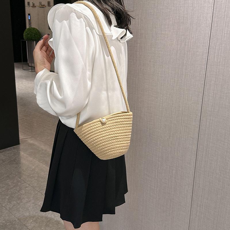 Повседневная хлопковая тканая женская сумка, маленькая плетеная летняя пляжная сумка Shell, женская дорожная сумка через плечо