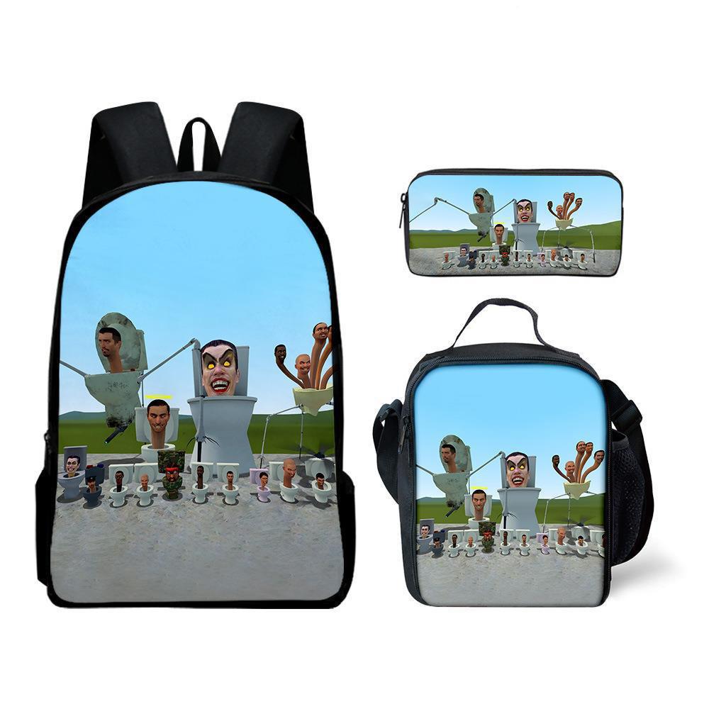 Skibidi toilet man schoolbag titan monitor man backpack satchel pencil case three-piece set