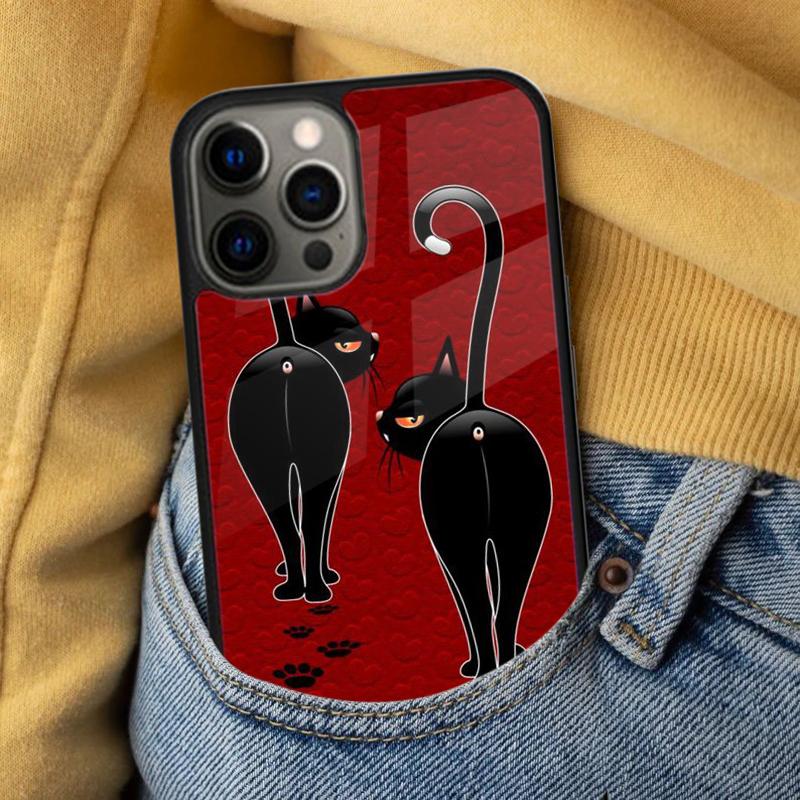 Funny Pew Pew Black Cat What Magnetic Soft Phone Case for iPhone 16 Promax 15 Pro 13 14 Plus 11 12 Mini MagSafe Coque
