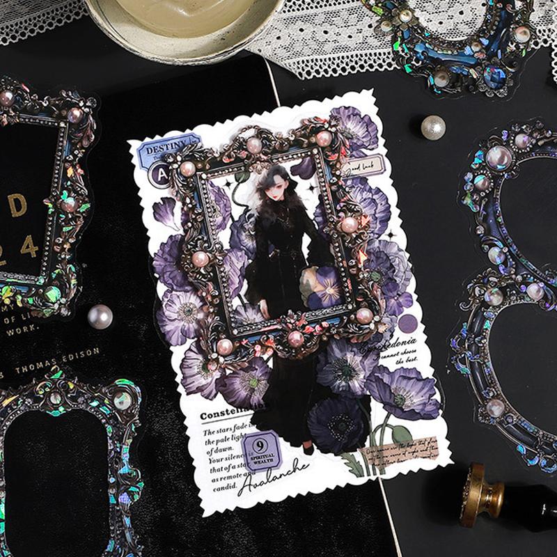 10Pcs Hand Account Floral Frame Stickers Adhesive Materials Diy Scrapbooking Decor Junk Journal Collage Stationery Diary Sticker