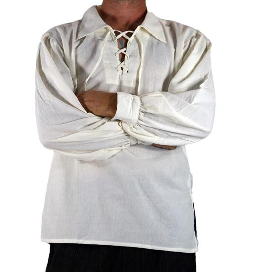 Взрослые мужчины Средневековый Ренессанс Косплей Рубашка с лацканами и длинными рукавами на шнуровке Однотонный свободный пуловер Рубашка