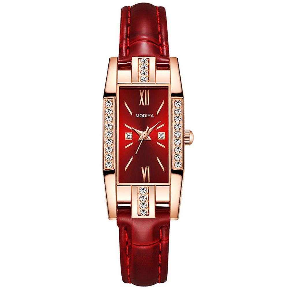 With Diamond Luxury Women Square Wristwatch Ladies Quartz Watch Leather Strap Bracelet Wrist