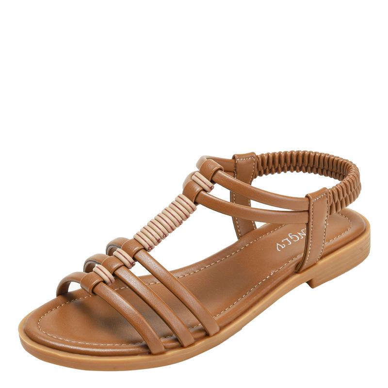 2025 Summer Bohemian Retro Flat Roman Sandals: Comfortable Hollow Design for Travel and Beach