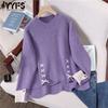 Women's Fashion Casual Fall Winter Solid Color Print Long Sleeve O-Neck Sweaters