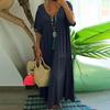 Summer Fashion New Women's Long Dress V- Neck Irregular Cotton Blended Elegant Large Size Casual Long Swing Vintage Dress