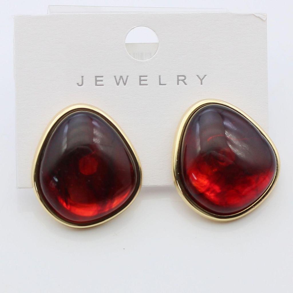 Trendy Geometric Irregular Resin Stud Earrings with Silver Needles and Gold Tone