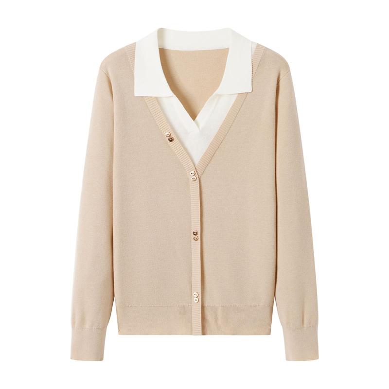 Поддельный свитер из двух частей с длинными рукавами, осенний наряд для мам, трикотажный свитер с воротником-поло, женский свитер с лацканами, базовая рубашка