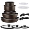 IRIS OHYAMA Frying Pan Set with Diamond Coated Removable 3 Metallic Brown 12-Piece Pans, Induction/Gas Compatible, Handles, Lightweight, Colors,