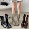 Осенние женские ботильоны в британском стиле, вид сбоку, лаконичный квадратный носок, слипоны, современные короткие ботильоны для женщин