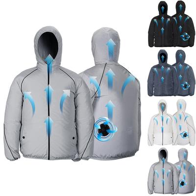 Женская летняя куртка с вентилятором (Включая набор 9-лопастных бесщеточных 5В вентиляторов) Рабочая одежда с длинным рукавом, капюшоном и молнией, защита от теплового удара, однотонная