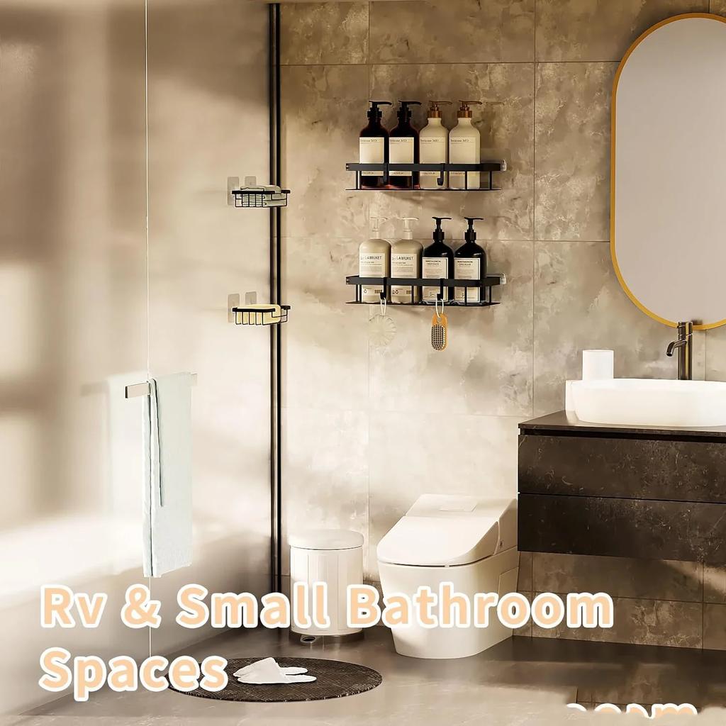 Adhesive Shower Caddy Rustproof Organizers Large Capacity No Drilling Shelves for Bathroom Storage Home Decor Shower Caddy Shelf