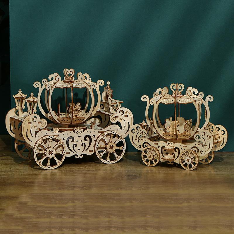 In Stock Pumpkin Car Wooden Assembled Model 3D Handmade Toys High-end Ornaments Collectibles 2023 New Cross-border Products