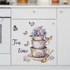 Изысканные цветочные кофейные чашки Бабочка Кухня Столовая Дом Фон Украшение Наклейки на стену