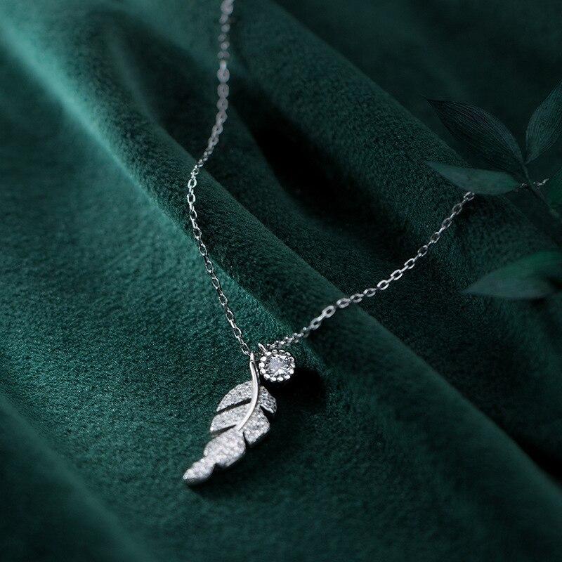 Ожерелье с подвеской в виде листа дерева из стерлингового серебра 925 пробы, цепочка на ключицу из кубического циркония для женщин, девушек, подарки, ювелирные изделия S-N553