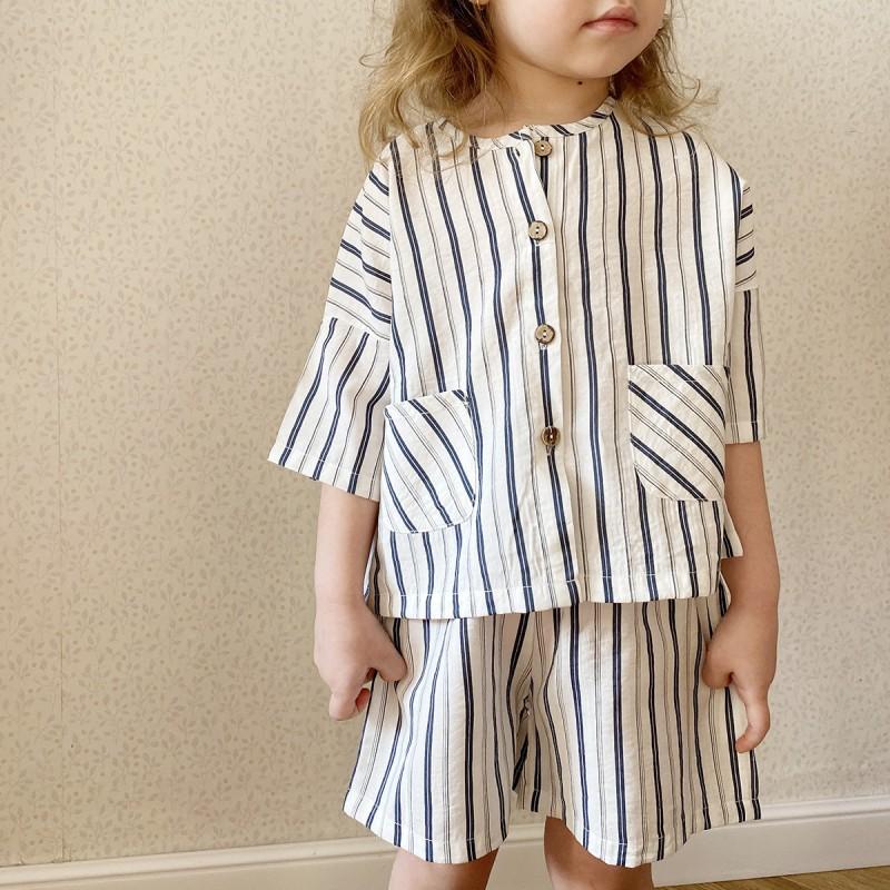 Kids Cotton Pajama Set Boys Girls Loose Fit Striped Two Piece Sleepwear A Class Safety