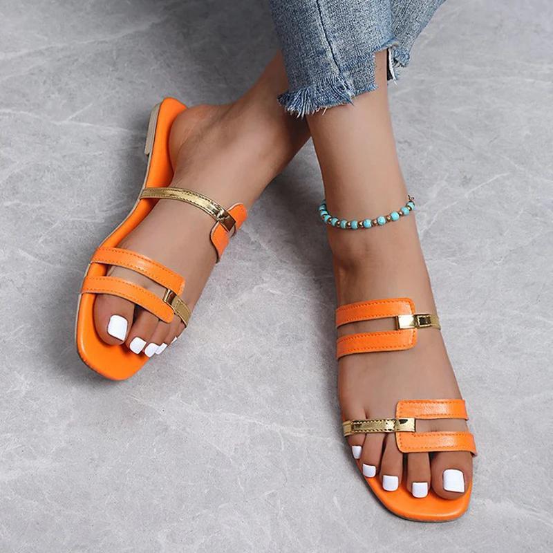 New Women's Shoes Summer Flats Flip Flops Dress Shallow Casual Female Slides Rome Open-toe Women Slippers Slingback Sandals