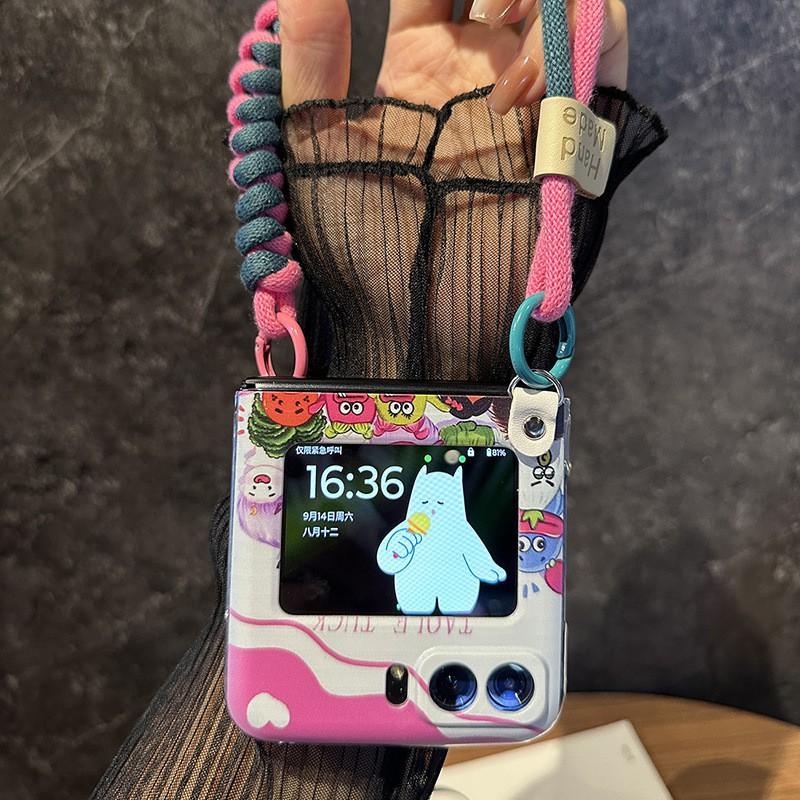 Cartoon Clear Phone Case Motorola Razr 50 40 Ultra Slim Shockproof Cover With Crossbody Strap Women