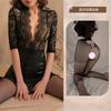 Super Cool Pu Pueple Patchwork Lace Mini Dress Mesh Transparent Sexy Uniform Women Lace Secretary Uniform Dress Elegant Top M3DX