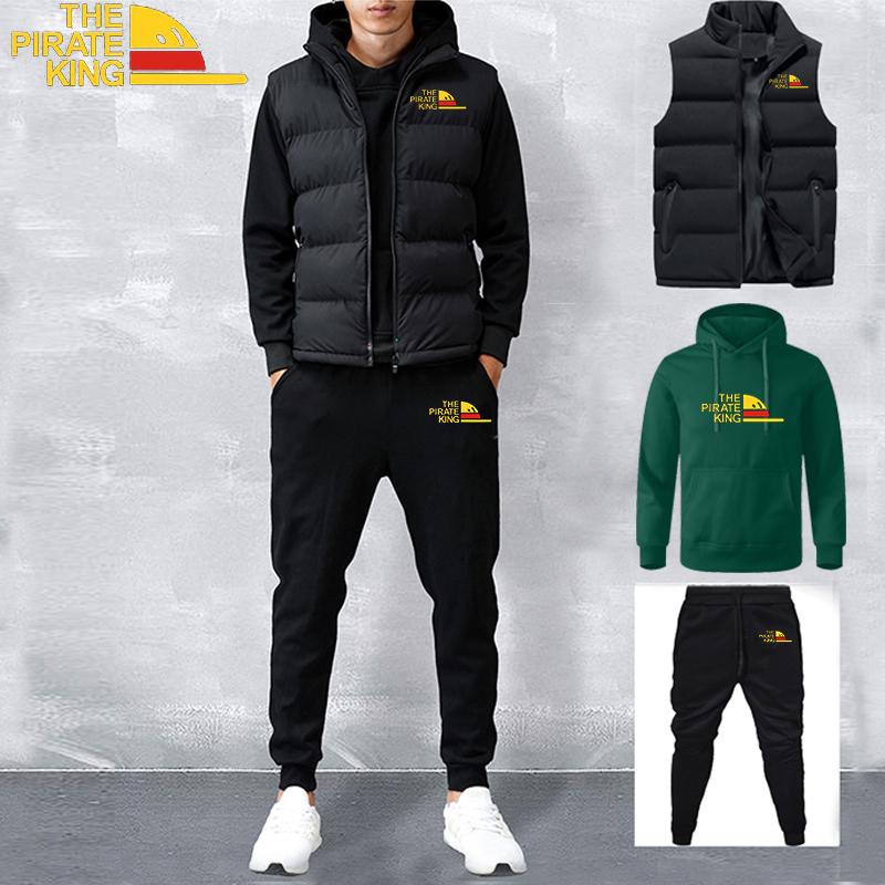 Мужские осенне-зимние спортивные костюмы, повседневный комплект джоггеров, теплый жилет, спортивные штаны, худи, костюм из 3 предметов, мужской спортивный костюм, спортивные костюмы