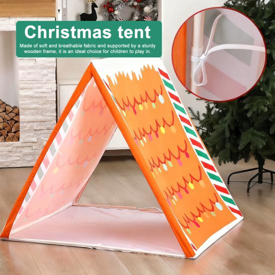 Gingerbread Christmas Tent 43" X 33" Brown Christmas Sleepover Tent for Kids Gingerbread Play Tent House for Indoor Holiday Party