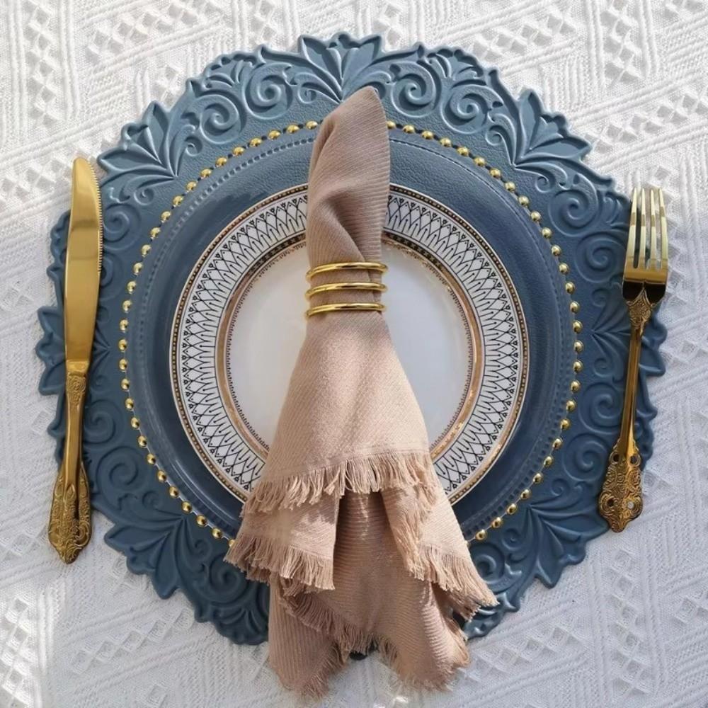 Anti-Slip Embossed Placemats Round Shape Faux Leather Placemats Table Placemats Plate Placement