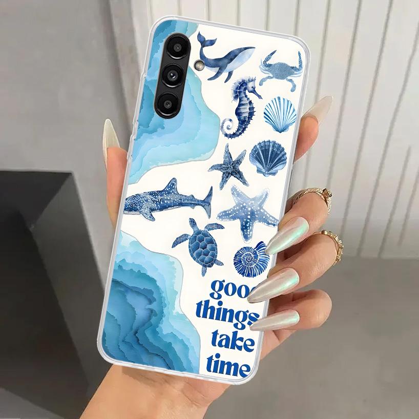 Чехол для телефона Samsung Galaxy A17 A16 A37 A26 A36 A57 A56 A15 A25 A35 A55 A14 A24 A34 A54 A13 A2 с рисунком Морская звезда Морская черепаха Акула