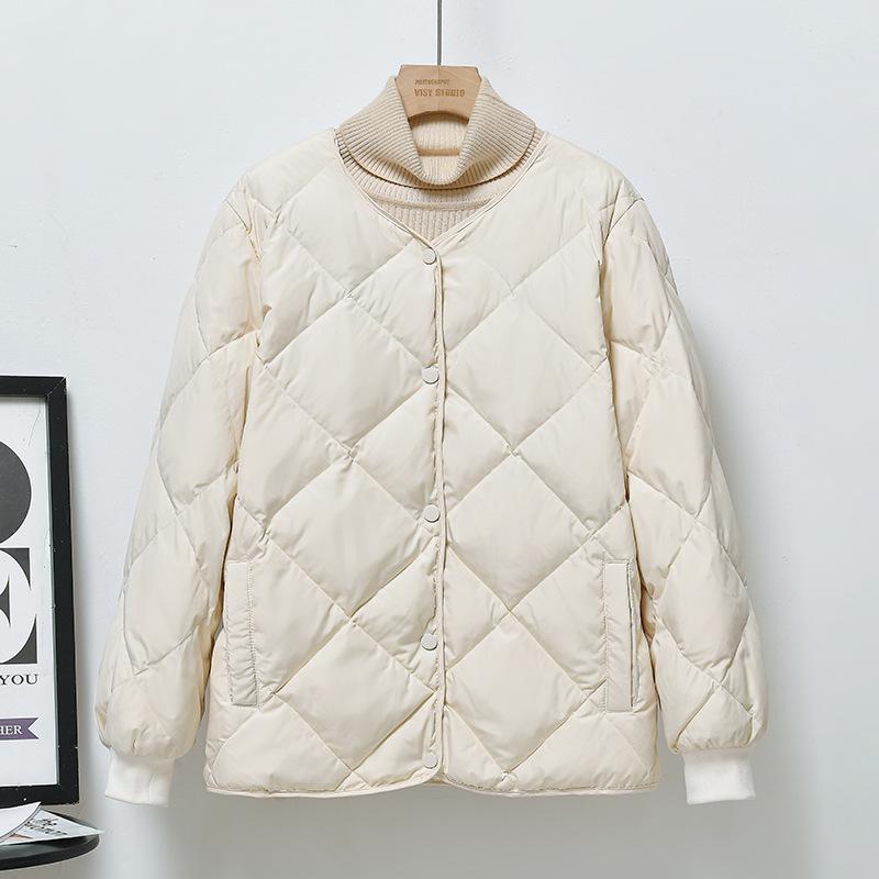 Rhombus Lattice Bread Cotton Clothes Autumn and Winter New Simple Solid Color Warm Cotton Clothes Jacket Women's Fashion