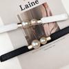 Women Double Pearl Belt Pu Leather Dress Skirt Waist Elastic Thin Belts