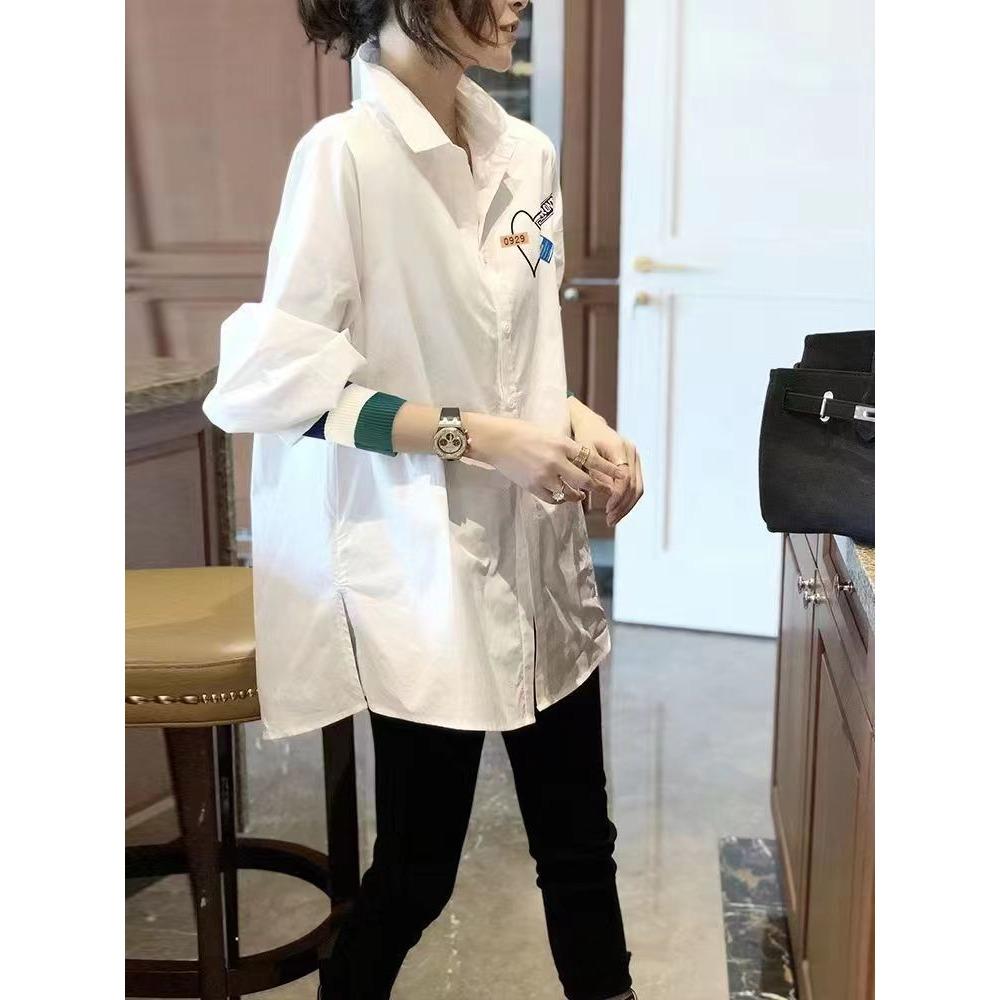 White Long-sleeved Shirt Women Loose Plus Size Top Spring and Autumn New Women Turn-down Collar Long Sleeve All-match Tops