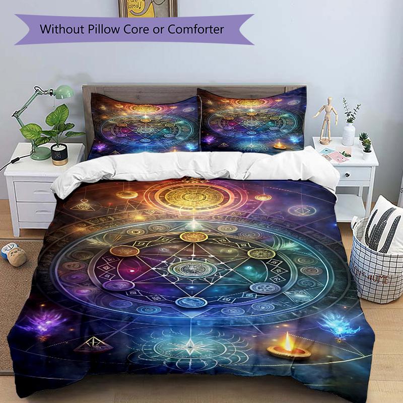 3pcs Alchemical Symbols Bedding Set - 1 Duvet Cover + 2 Pillowcases(Core Not Included), Machine Washable Polyester yy251216166