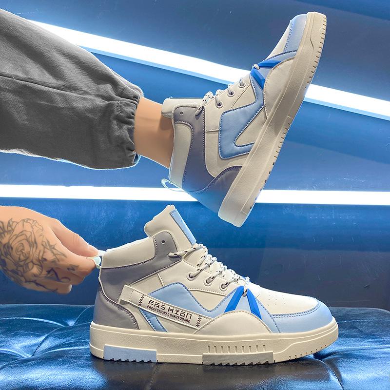 High-top Men's Shoes 2024 New Trendy Versatile Student Sports and Leisure Shoes Student Soft-soled Heightening Non-slip Flat Shoes