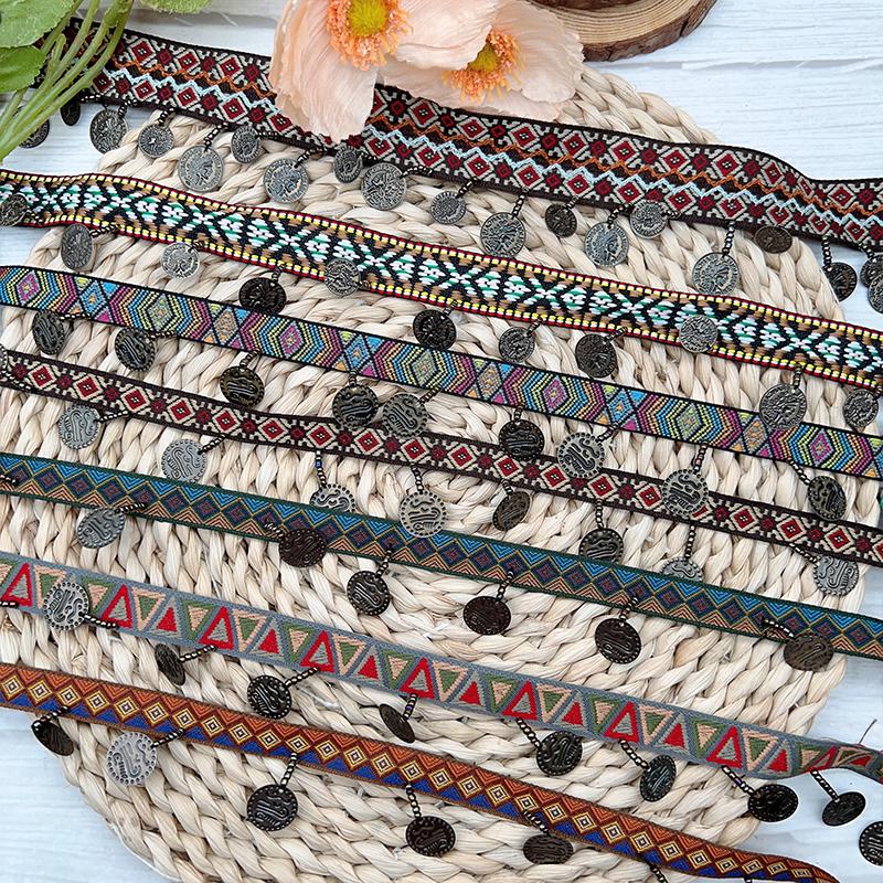 Тканая жаккардовая лента кружево кисточки бахрома геометрический рисунок для бретелей одежды аксессуар тканевые принадлежности DIY шитье 1 ярд