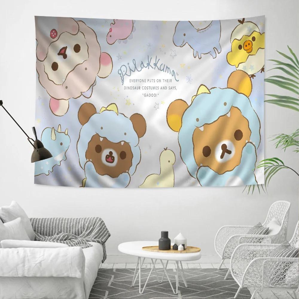 RRilak Bear Kuma Bear Аниме Гобелен Хиппи Цветок Ковер на Стену Декор для Комнаты в Общежитии Дешевый Хиппи Настенное Украшение