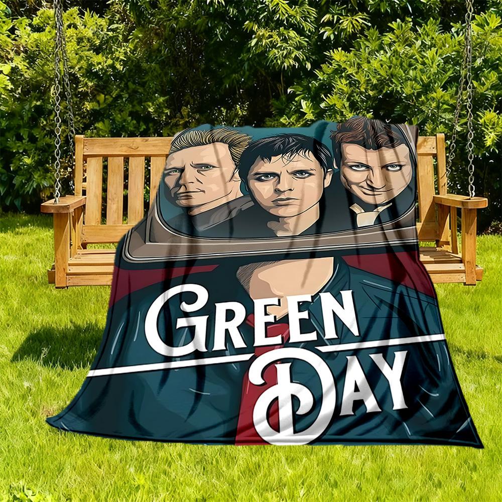 1 шт. Музыкальная группа Green Day Плед для улицы Легкий Фланелевый, Мягкий и Теплый, Всесезонный для Дивана, Улицы, Кемпинга, Гостиной, Офиса, Стула