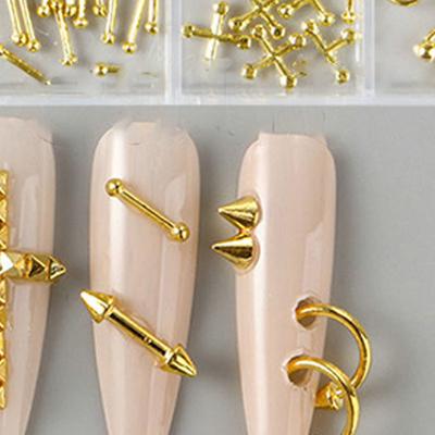 3D Золотые Серебряные Стразы для Ногтей Аксессуары DIY Гламурное Украшение для Ногтей 12 Отделений Готический Панк Ретро Металлические Украшения для Ногтей