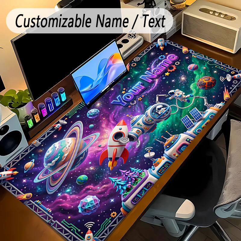 Astronaut Space Theme Personalized Mouse Pad Custom Name Text Non Slip Desk Pad For Laptop Office Desktop