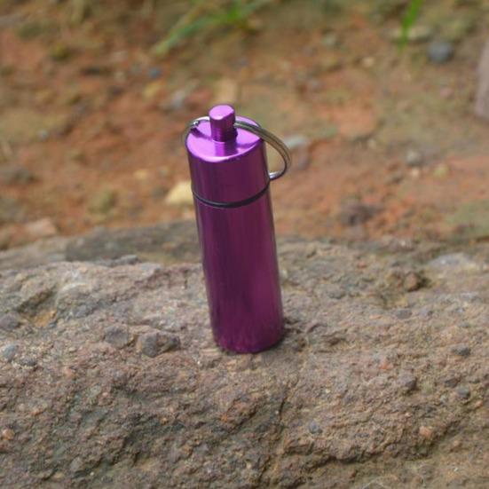 Portable Sealed Jar Keychain Screw Lid Aluminum Alloy Waterproof Flat Bottom Hanging Mini Tablet Pill Storage Bottle Container Holder Key Ring