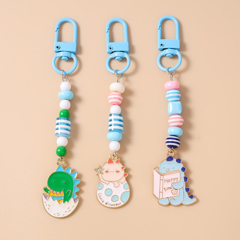 Lovely Enamel Animal Dinosaur Keychain Women Girls Handmade Beaded Key Ring Pendants for Handbag Decor DIY Jewelry Gift