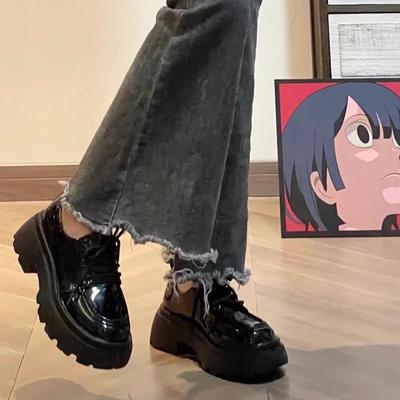 Платформенные маленькие кожаные туфли женские новые весенне-летние универсальные черные одинарные туфли туфли-маффины