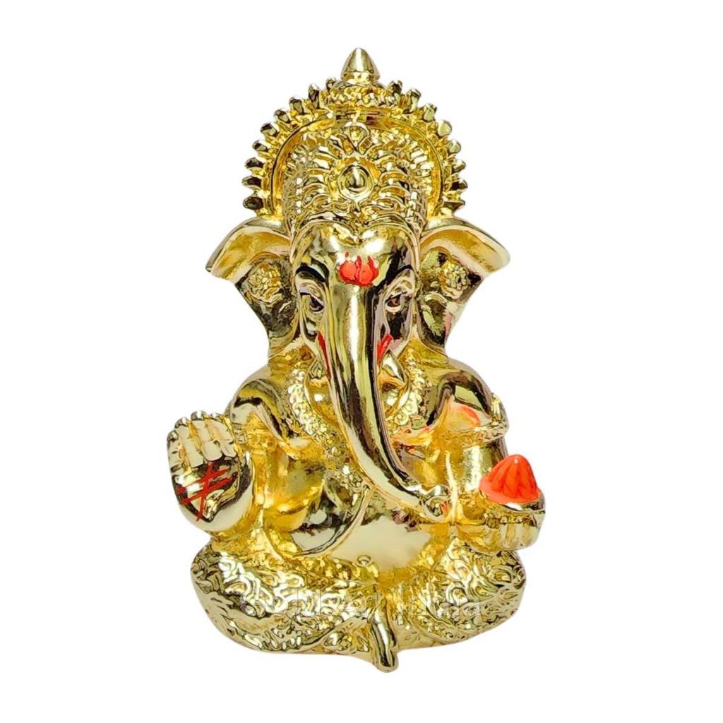 Mukut Ganesha Gold Plated L Ganesh Idol for Car Dashboard | Ganapati Murti for Home Decor | Vinayaka Statute for Puja & Gift 3.2